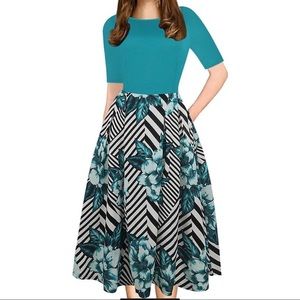 Oxiuly Fashion Vintage Patchwork Pocket Dress 3x